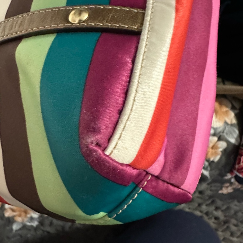 Coach Pink and Orange Tote Bag Vibrant Striped Design - Picture 6 of 11